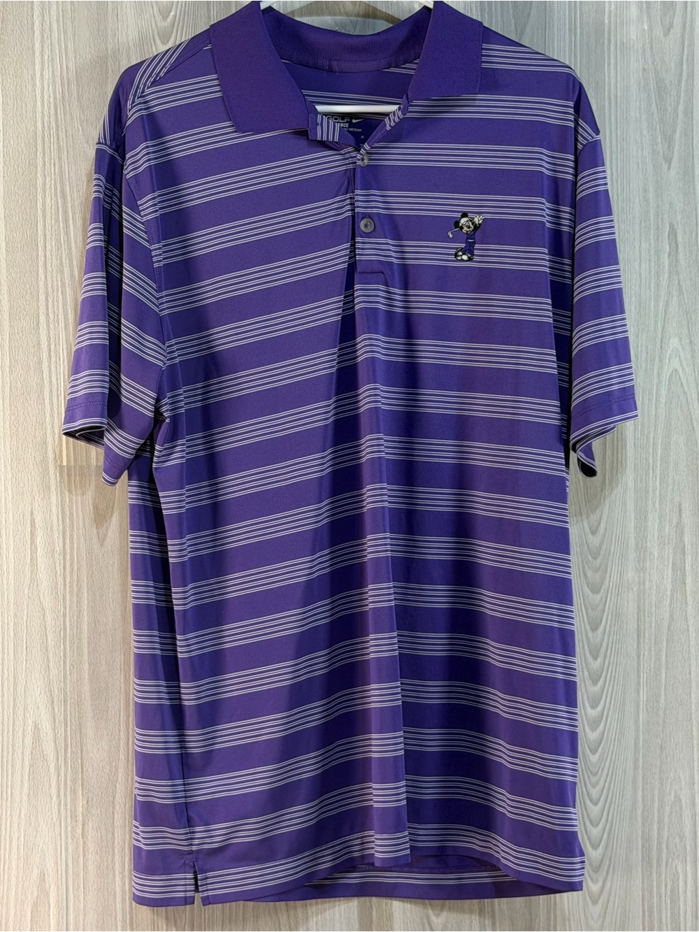 Mickey Mouse Nike Golf Tour Performance Dri-Fit Polo Mens Large Purple‎ Stripe
